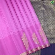 Pink Color Self With Peacock Motif Edge Cross Line Border Traditional Silk Saree