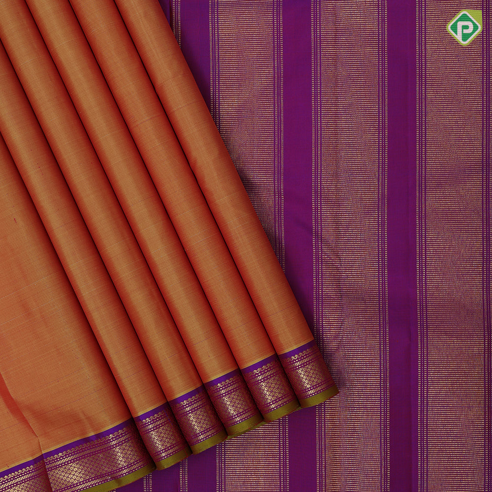 Mango yellow full body plain weaved purple with gold zari edge border vintage traditional silk saree