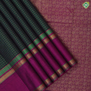 Castleton green gold zari vairaoosi zari kattam contrast purple gold zari rettapet border traditional silk saree