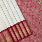 Milk White gold zari fancy round butta design maroon gold zari mid bavanji border traditional silk saree