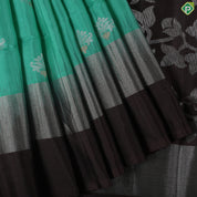 Rama green silver gold zari butta design double colour border Pallu design soft silk saree