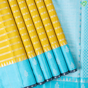 Olive Mustard With Silver Zari Even Space Lines Mid Flower Butta Design Border Traditional Silk Saree