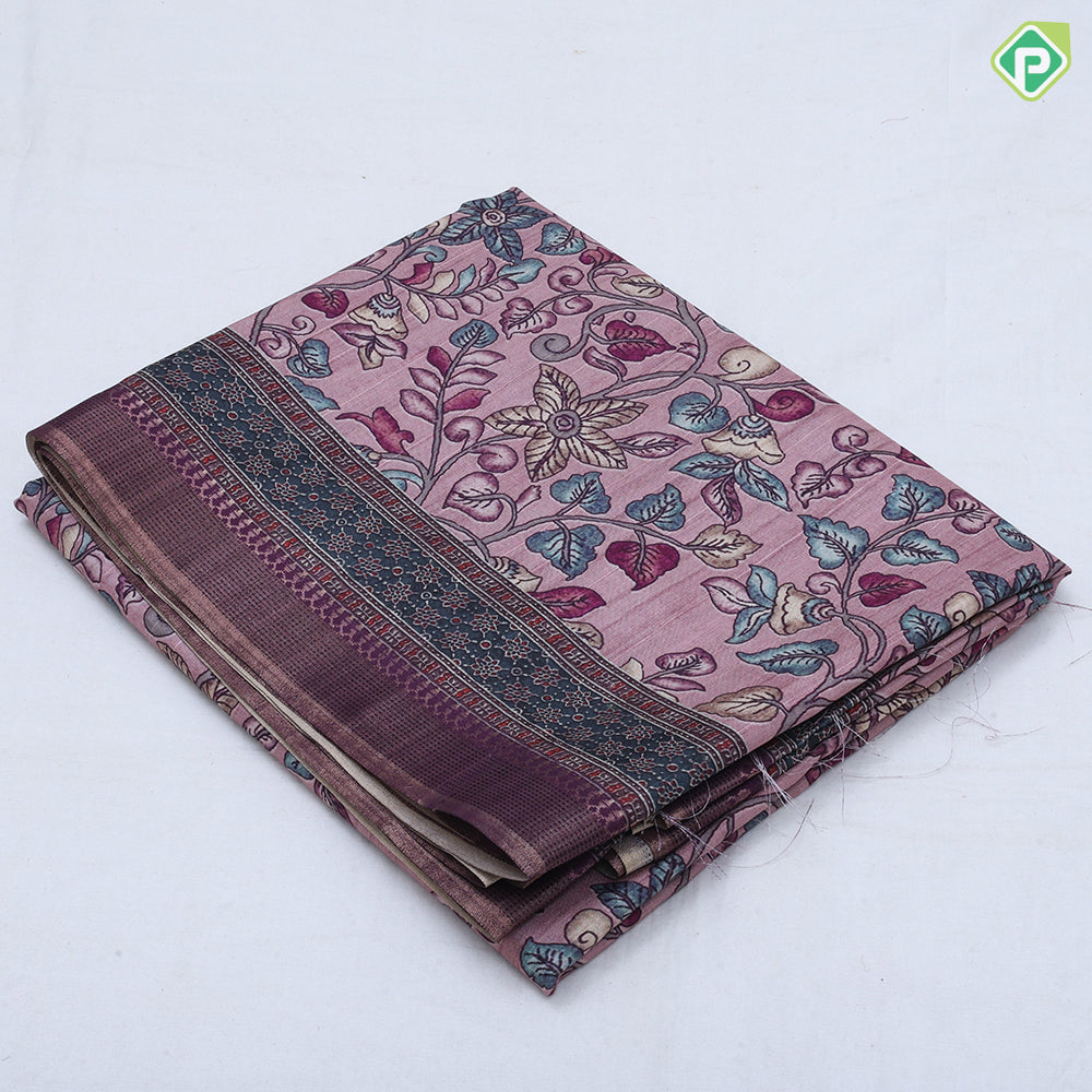 Multi color kalamkari style digital printed design double design border semi tusser saree