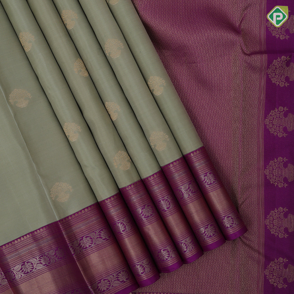 Vanilla Gold Zari Flower Pot Butta Design Pink Colour Floral Mayilkan Border Design Traditional Silk Saree