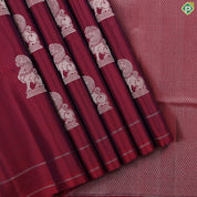 Rani pink silver gold zari yaazhi butta design self silver gold zari double line border soft silk saree