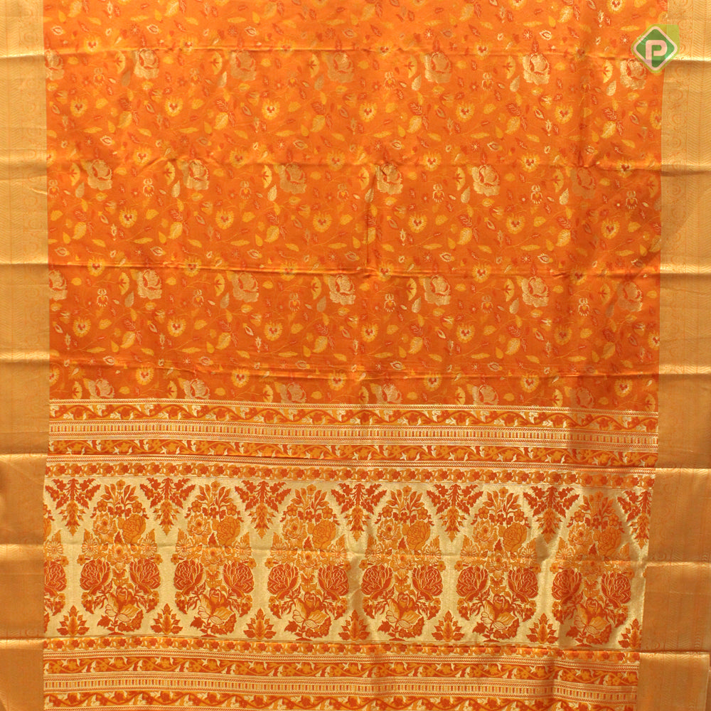 Tiger Orange Colour Zari With Meena Work Motifs Grand Soft Silks saree