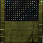 Black Colour Big Folka Thread Work Motifs Golden Zari Luxury Black Silks Saree