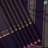 Purple blue gold zari kattam design self plain rettapet border traditional silk saree