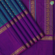 Peacock Blue Gold Zari Flower Checks Butta Design Magenta Mango Ruthracham Border Design Traditional Silk Saree