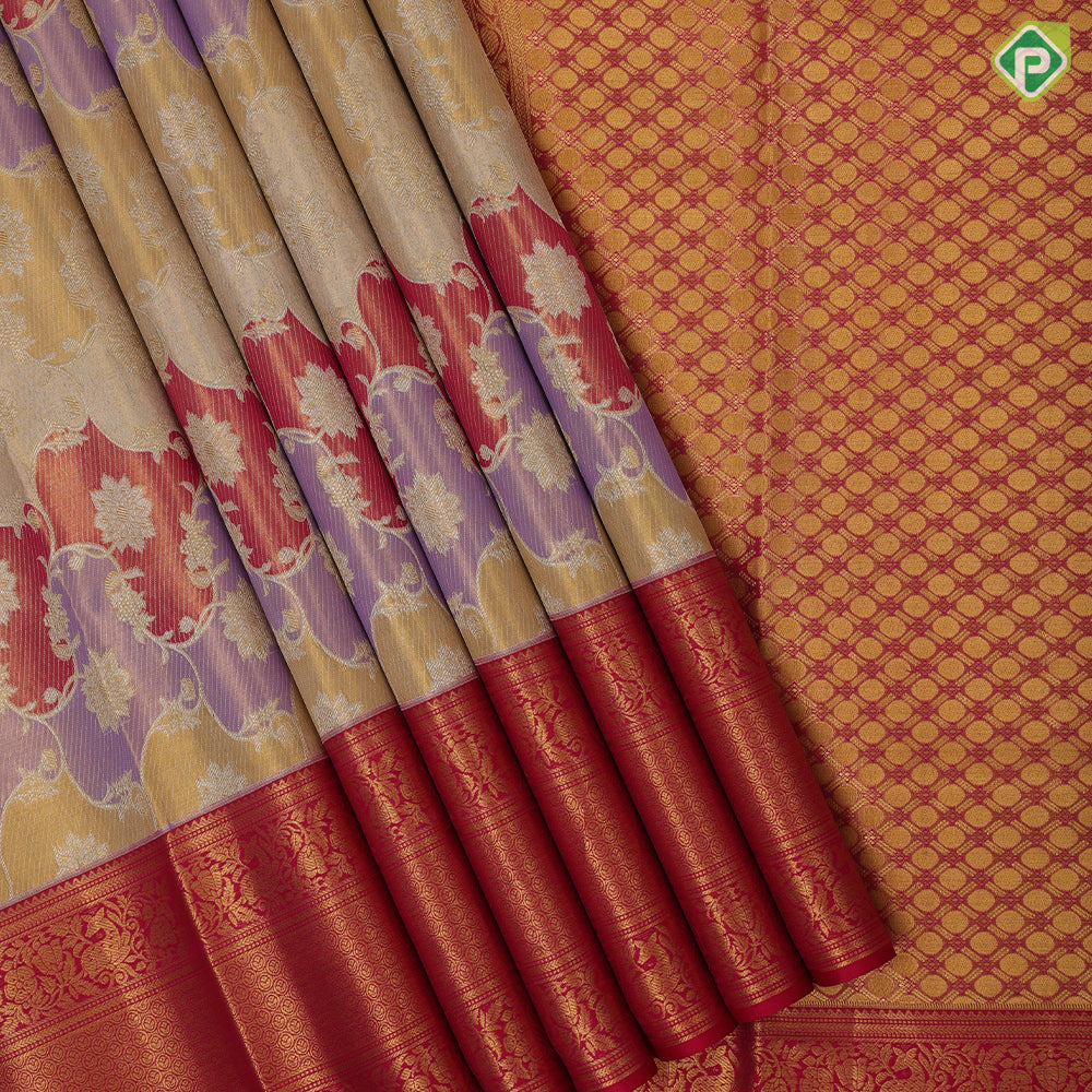Multi color gold zari by zari tissue grand floral design rani pink gold zari rangoli floral border tissue bridal silk saree