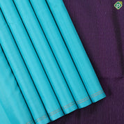 Rama Blue Full body plain weaved design and self gold zari two line border soft silk saree