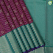 Purple Gold Zari Small Checks Peacock Chagaram Design Rama Green Mayilkan Floral Border Design Traditional Silk Saree