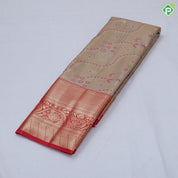 Rama green silk thread floral design rani pink gold zari grand border art tissue silk saree