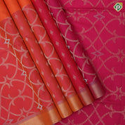 Rani pink honey orange gold zari butta grand design pallu gold zari border soft silk saree