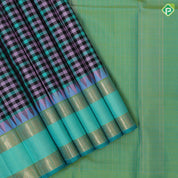 Multi color paalum pazhamum checks dual green green gold zari retta pett border traditional silk saree