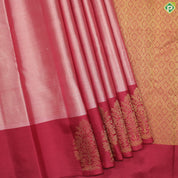 Peach Pink Gold Zari  With Chili Red Border Traditional silk Saree