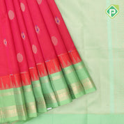 Rani pink with zari butta meena work pista green gold zari border kuppadam silk cotton saree