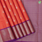 Orange Colour Gold Zari Vairaoosi Line Mango Butta Design Purple Colour Elephant Ruthracham Border Design Pure Mix Silk Saree