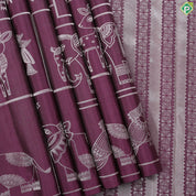 Wine color animals pattern weaved double wear shimmery borderless trendy designer silk saree