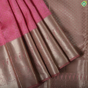 pale Pink grand floral thread work design onion pink gold zari border trendy silk saree