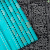 Peacock Green With Silver Zari Checked Edge Border Trendy Designer Silk Saree