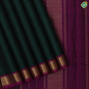 Bottle green plain weaved Purple gold zari edge border plain traditional vintage silk saree