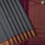 Elephant grey with steel grey self checks design rani pink god zari Edge border Luxury black silk saree