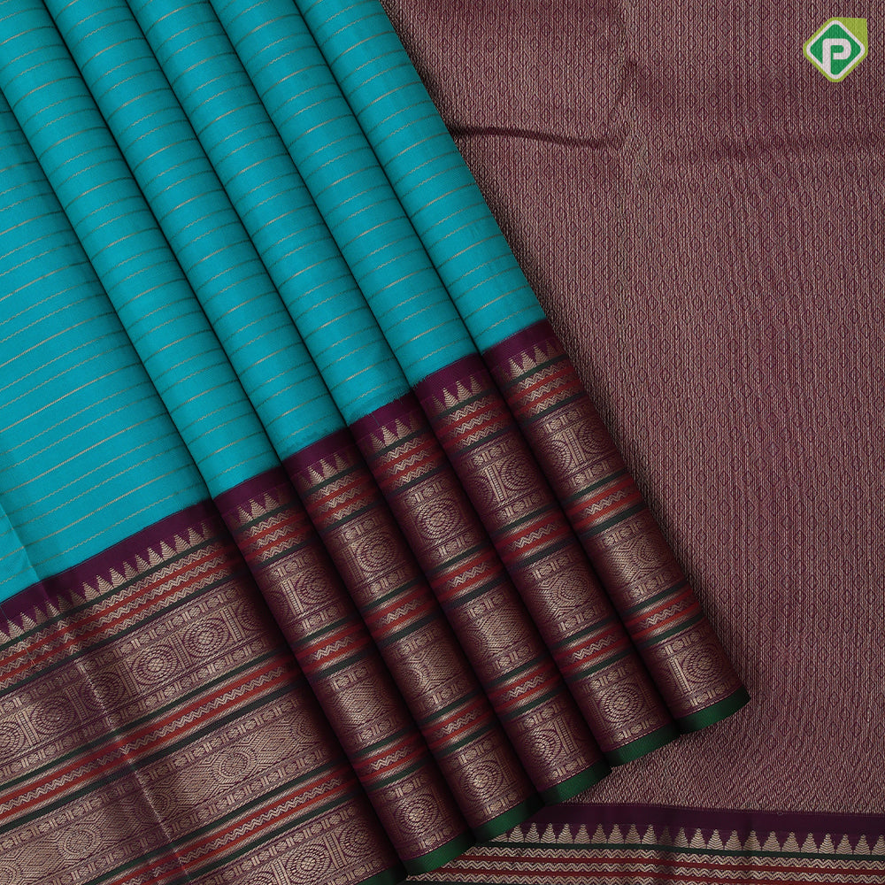 Rexsona Green Gold Zari Velthari Lines Design Red Wine Colour Ruthracham Chagaram Border Design Traditional Silk Saree