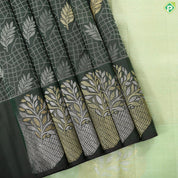 Olive green gold zari leaf butta thread work design self multi color zari butta border trendy silk saree