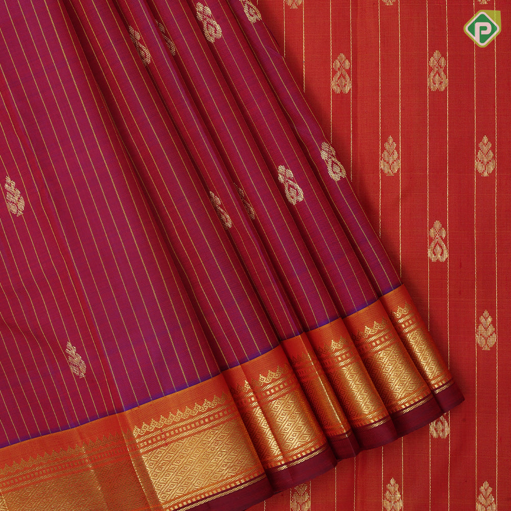 Purple pink gold zari fancy butta contrast mango yellow gold zari one side border silk saree