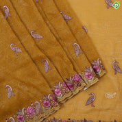 Mustard yellow tissue effect flamingo butta embroidered design multi color cut work border hollywood fancy saree
