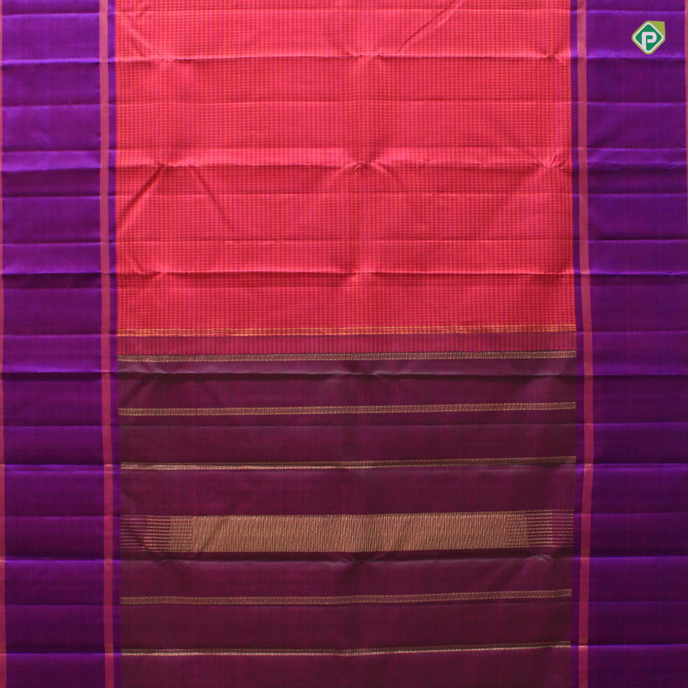 Orangish Pink With Purple Violet Colour Small Zari Lines Traditional Silks Saree