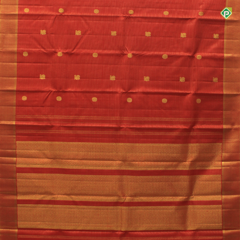 Brick Red Colour Vaira Oosi Lines With Peacock Chakra Motifs Traditional Koorai Silks Saree