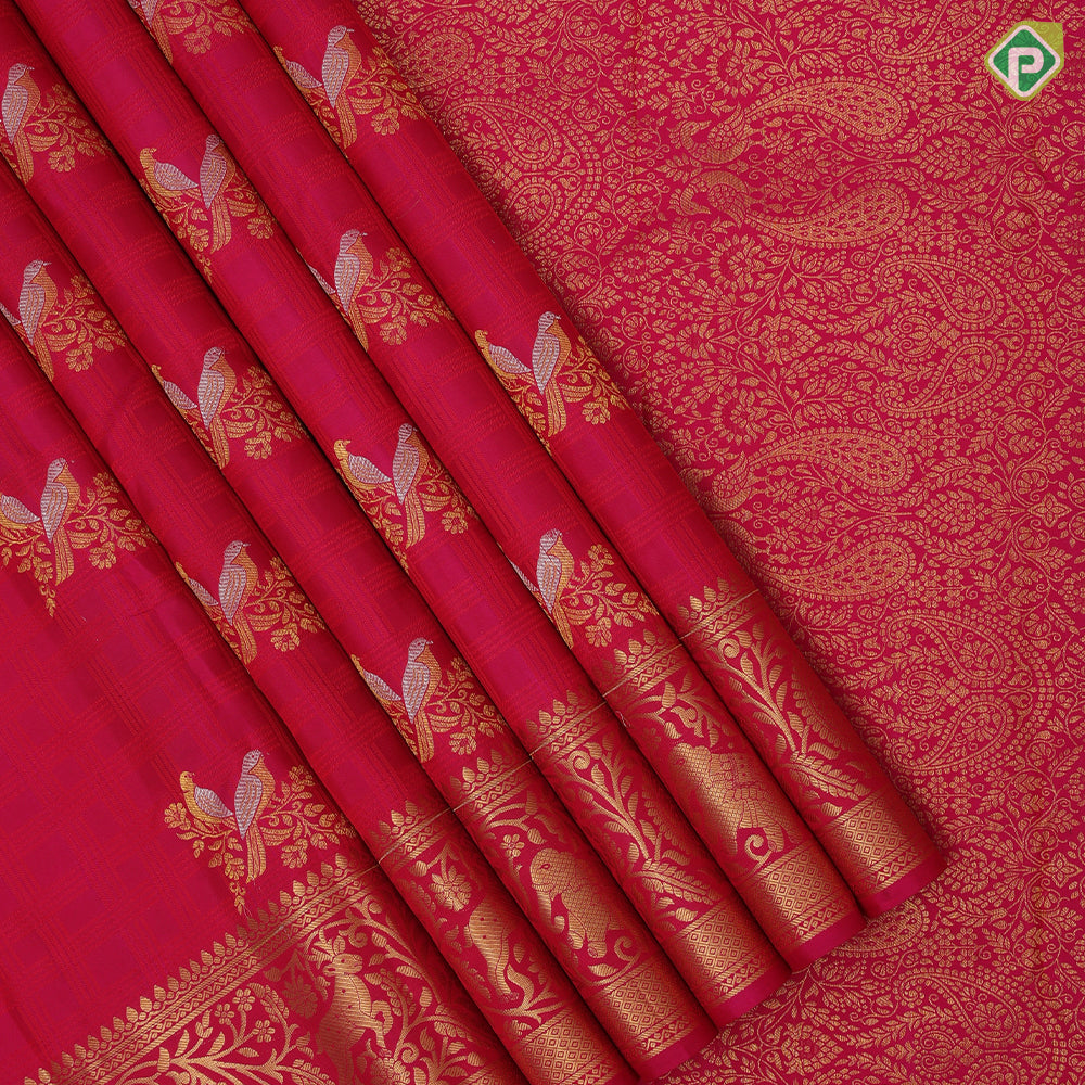 Rani Pink Gold Silver Zari Bride Butta Design Self Colour VanaSingaram Border Design Trendy Silk Saree