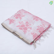 White base pastel color flower design gold zari edge border fancy cotton saree