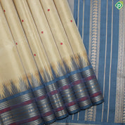 Sandal Wood Color Small Motif With Gray Color Thread Work And Temple Design Border Traditional Silk Saree