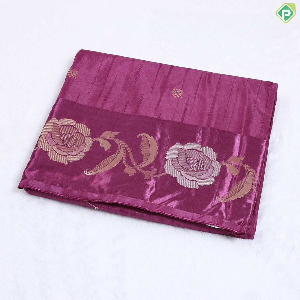 Purple Pink Gold Zari butta design satin Fancy Saree