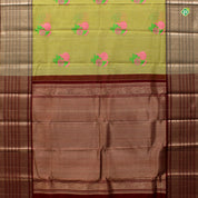 Moss Green With Marron Brown Colour Flower Meena Work Motifs Linen Silks Saree