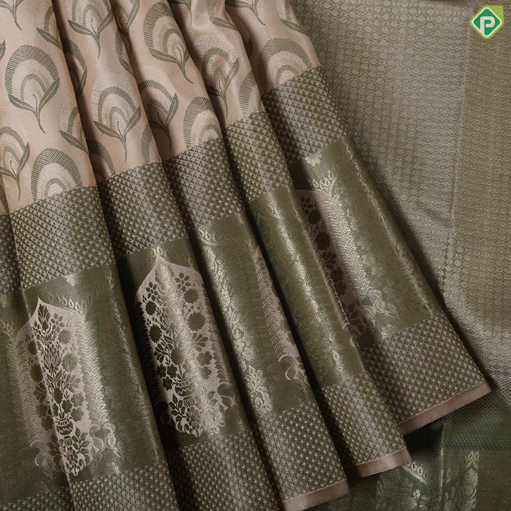 Rani Pink Peacock feather thread work design self gold zari plant meena work border trendy silk saree