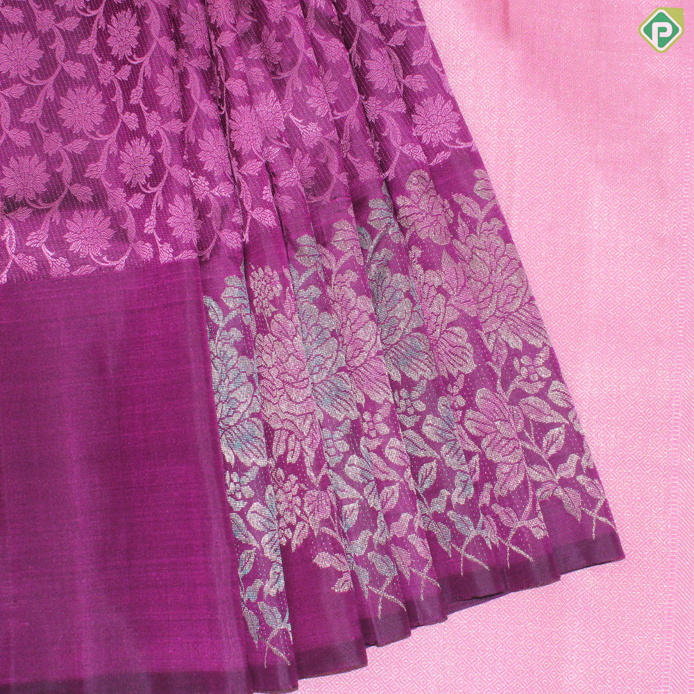 Mulberry Purple Color Silver Zari with self Color Meena Work Border Trendy Silk Saree
