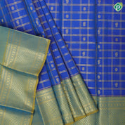 Peacock blue gold zari double check and butta peacock green gold zari mayikan border pattu paavadai lehanka