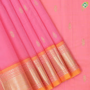 pale pink gold zari fancy butta orange gold zari diamond design one side border silk saree