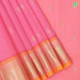 pale pink gold zari fancy butta orange gold zari diamond design one side border silk saree