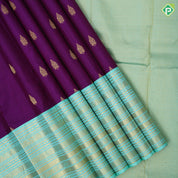 Purple gold zari leaf thilagam butta pista green gold zari multi designed lines border traditional silk saree