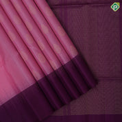 Baby pink gold zari fancy leaf butta motifs purple plain border contrast grand pallu soft silk saree