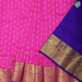 Pink gold zari small flower butta design purple pink gold zari peacock butta border pattu paavadai lehanka