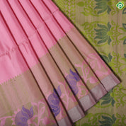 Baby Pink Plain weaved silver zari padded flower design border soft silk saree