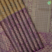 Lemon green silver gold zari silk thread meena work Purple gold zari meena work border grand tissue silk saree