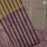 Lemon green silver gold zari silk thread meena work Purple gold zari meena work border grand tissue silk saree