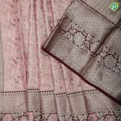 Light pink silver zari sparrow flower grand design brown silver zari diamond and floral meena work pattu paavadai lehanka
